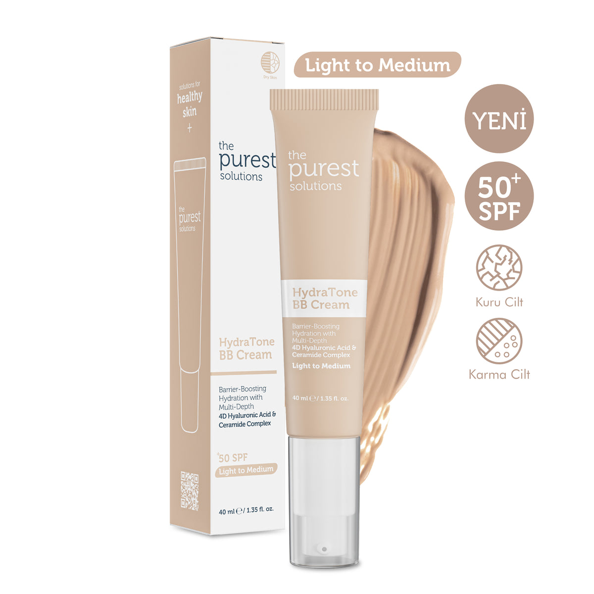 Kuru ve Karma Ciltler İçin Yoğun Nemlendirici BB Krem, SPF 50+,40 ml – Açık/Orta Ton
