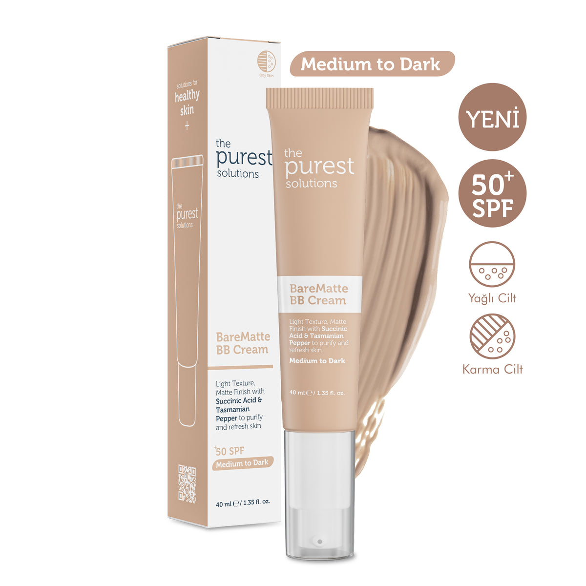 Yağlı ve Karma Ciltler İçin Matlaştırıcı BB Krem, SPF 50+,40 ml – Orta/Koyu Ton