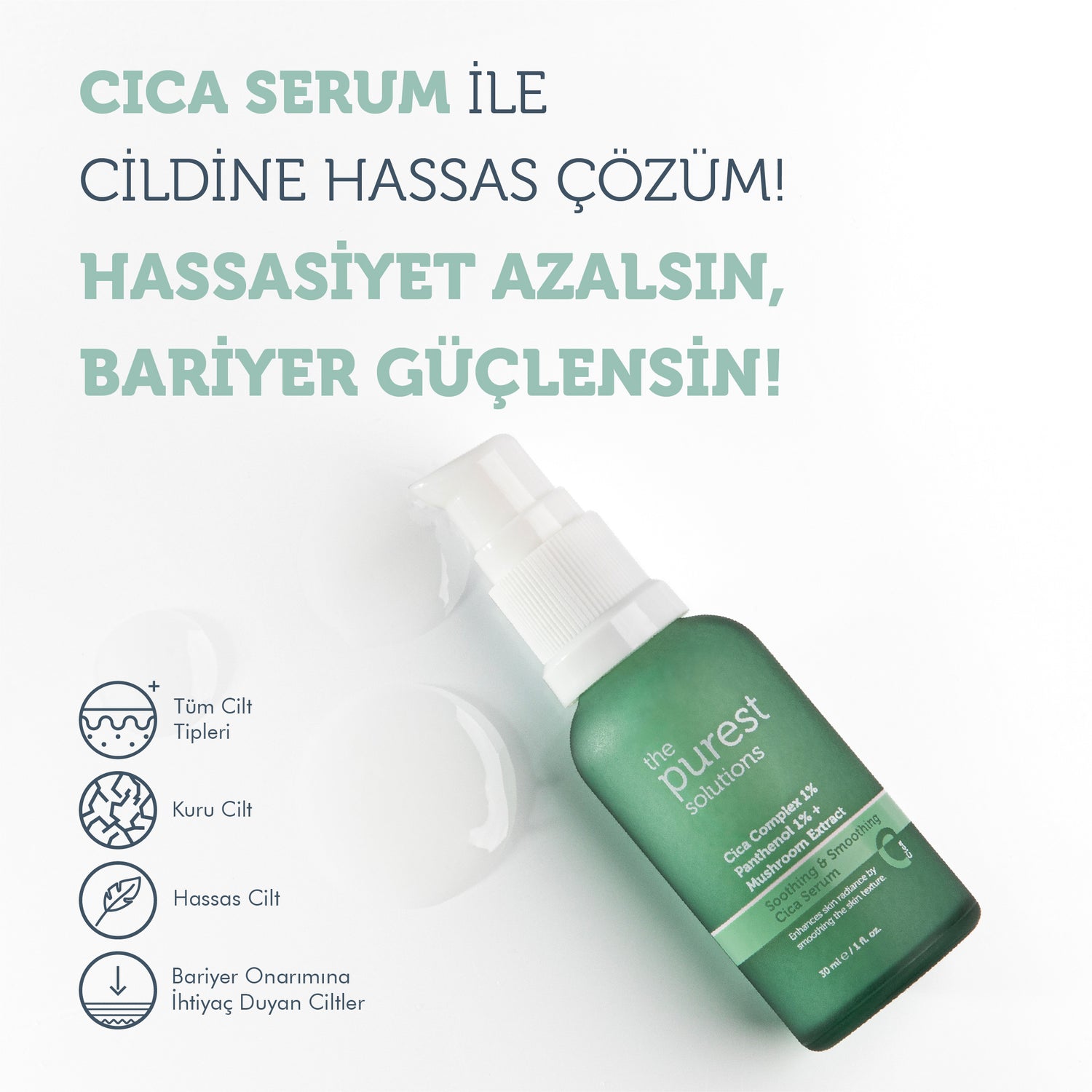 Hassas Ciltler için Kızarıklık Karşıtı ve Bariyer Onarıcı Cica Serum 30 Ml