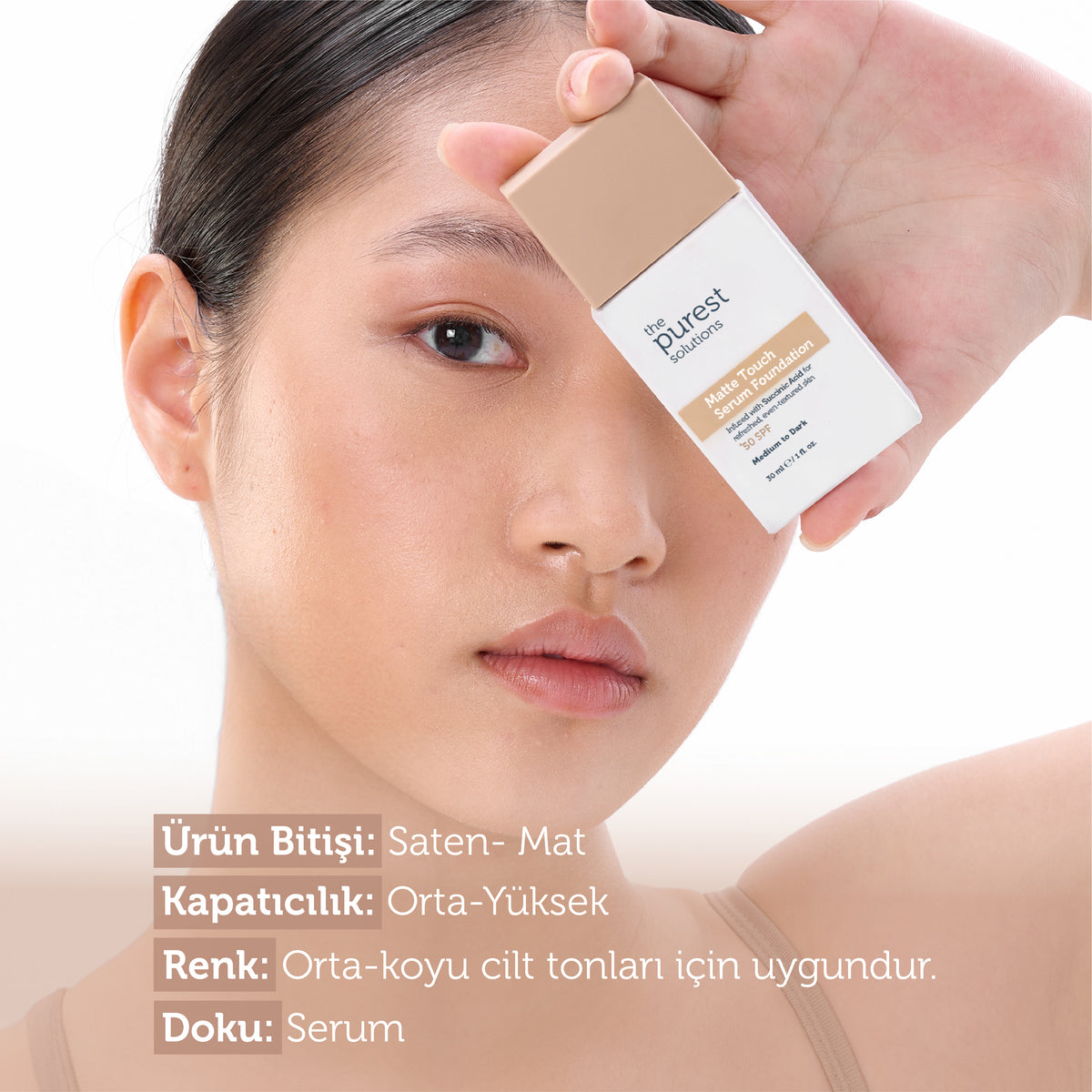 Sebum Dengeleyici & Matlaştırıcı Serum Fondöten SPF 50+,30 ml – Orta/Koyu Ton