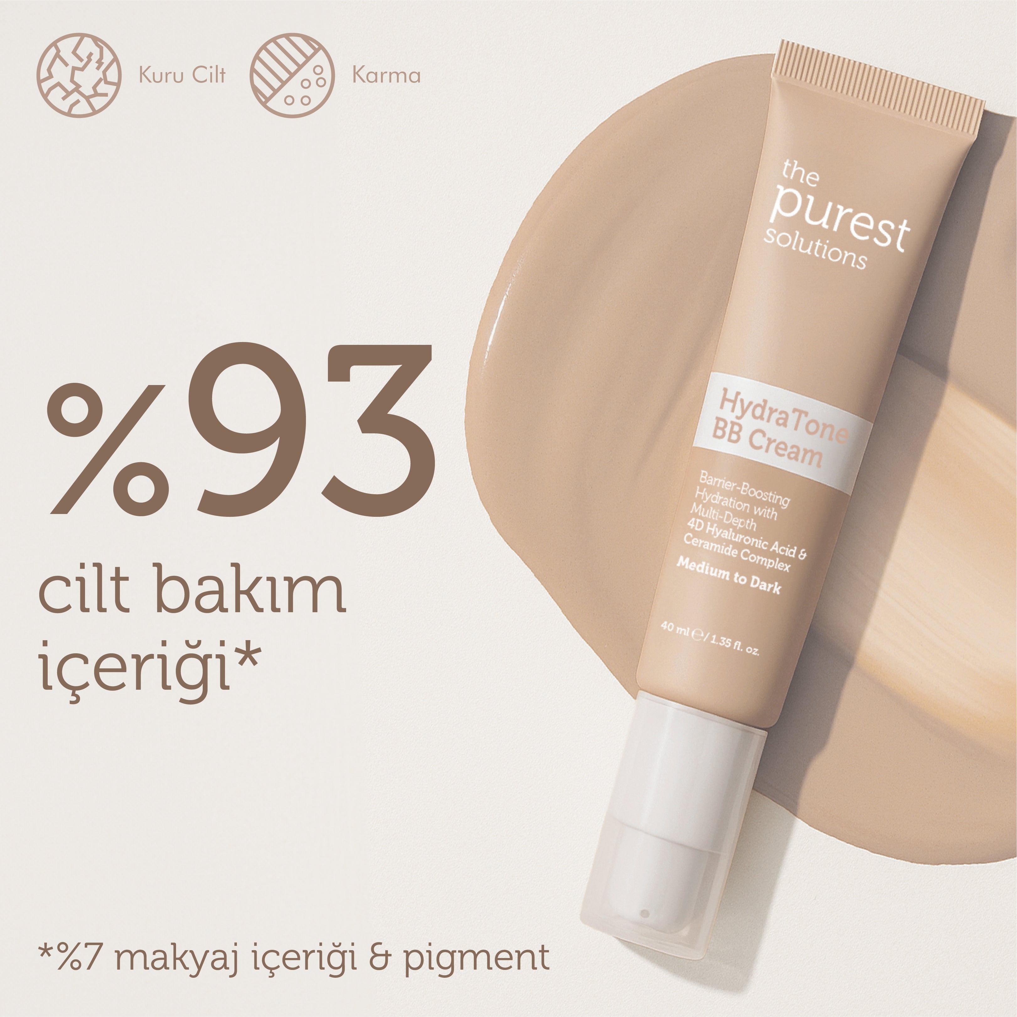 Kuru ve Karma Ciltler İçin Yoğun Nemlendirici BB Krem, SPF 50+,40 ml – Orta/Koyu Ton