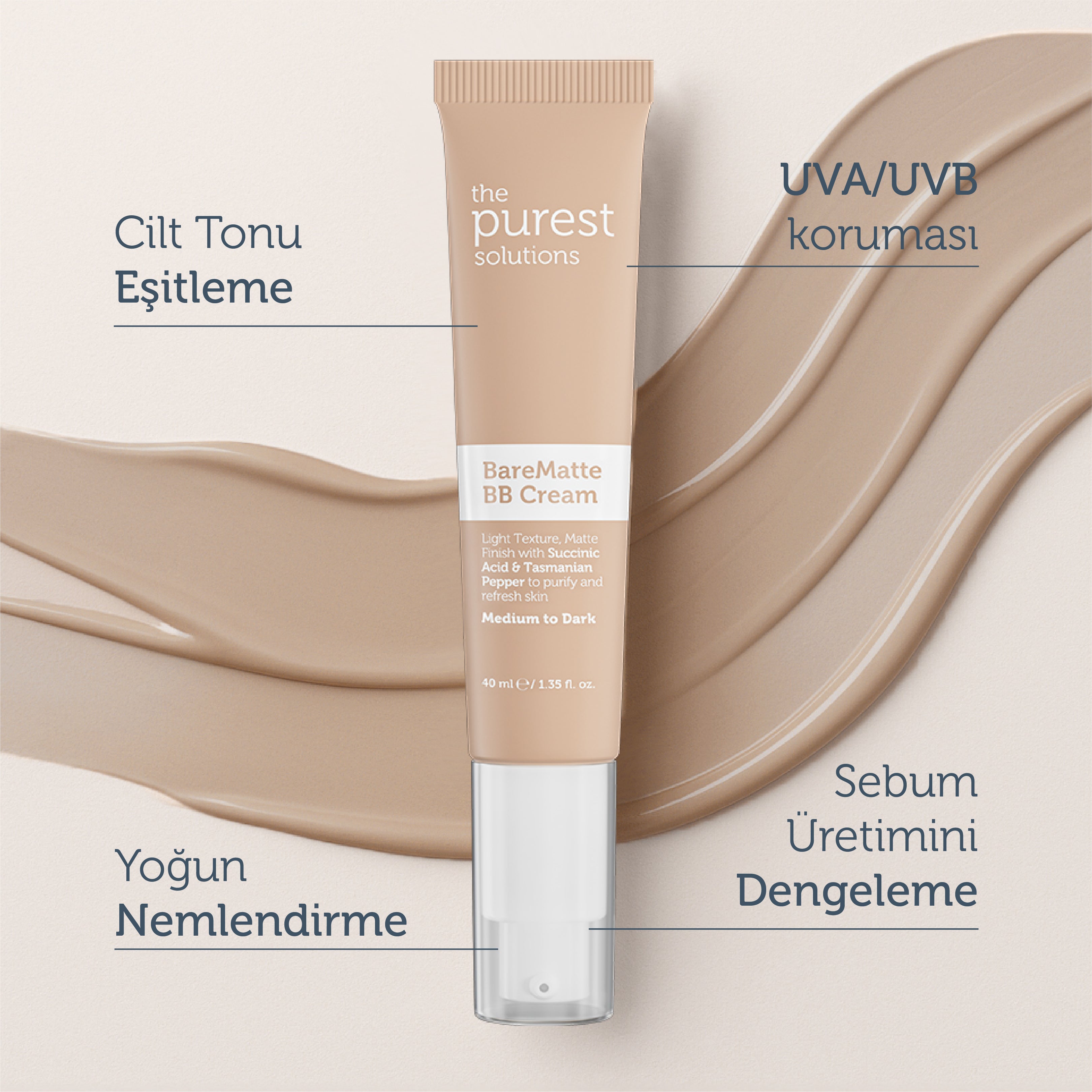 Yağlı ve Karma Ciltler İçin Matlaştırıcı BB Krem, SPF 50+,40 ml – Orta/Koyu Ton