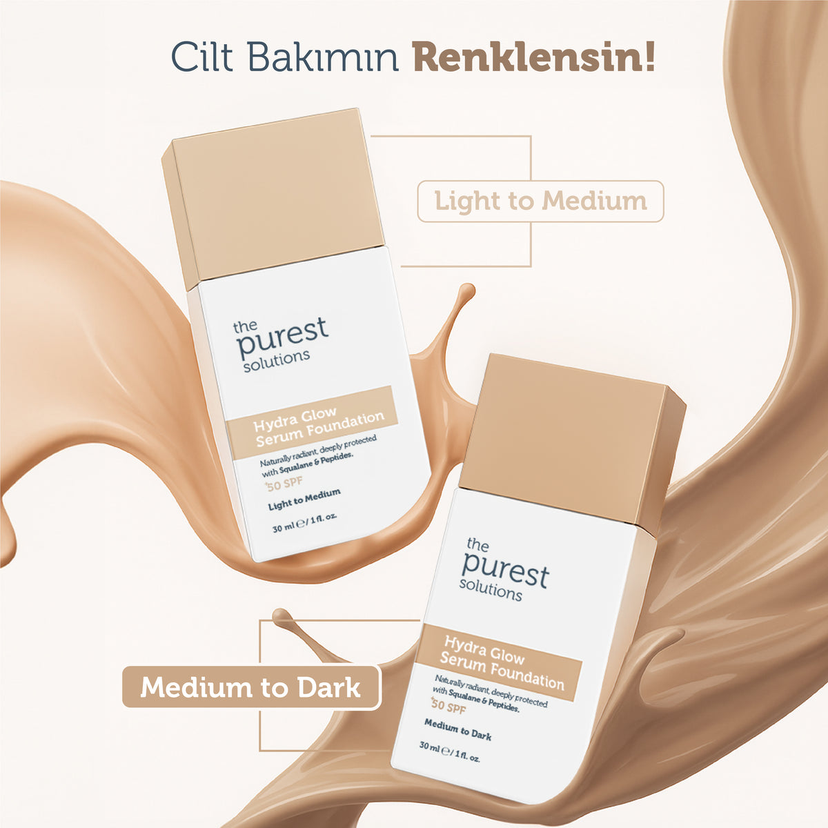 Nemlendirici & Canlandırıcı Serum Fondöten SPF 50+,30 ml – Orta/Koyu Ton