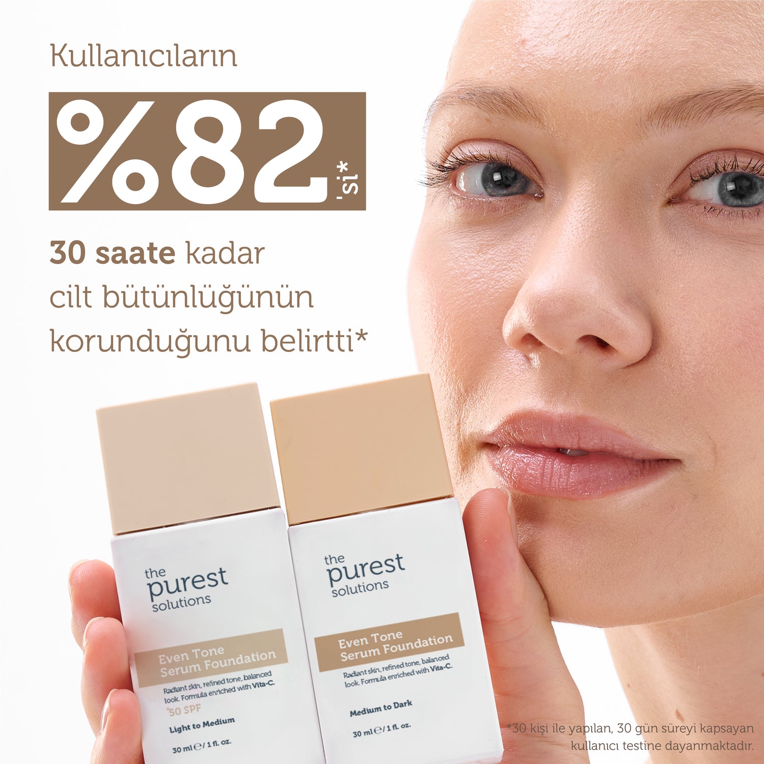 Cilt Tonu Eşitleyici & Leke Karşıtı  Serum Fondöten  SPF 50+,30 ml – Orta/Koyu Ton
