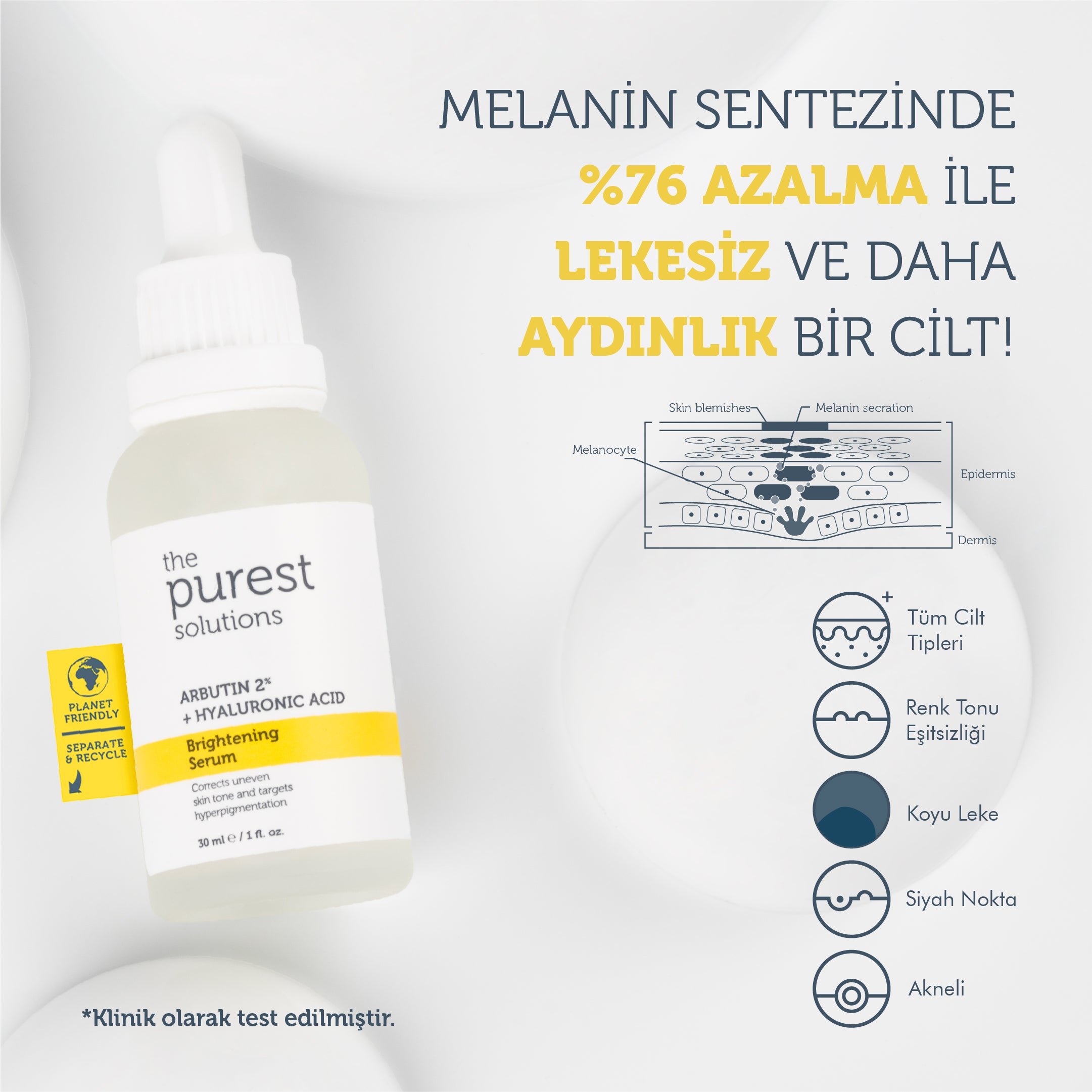 Aydınlatıcı ve Leke Görünümü Azaltıcı Arbutin Cilt Bakım Serumu 30 Ml