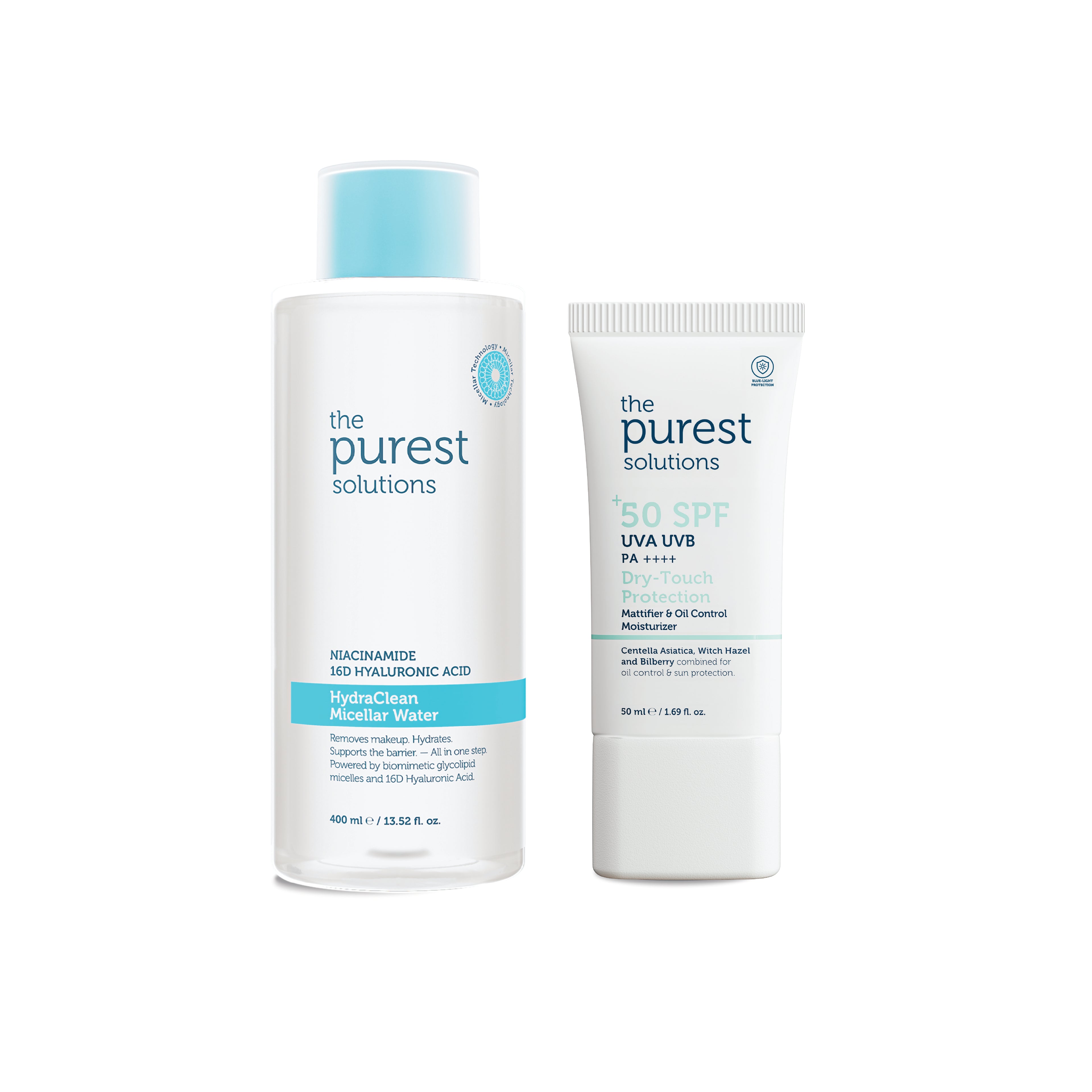 Parlama Karşıtı Koruma Seti: Micellar Makyaj Temizleme Suyu 400ml & Mat Bitişli Güneş Kremi SPF50 50ml