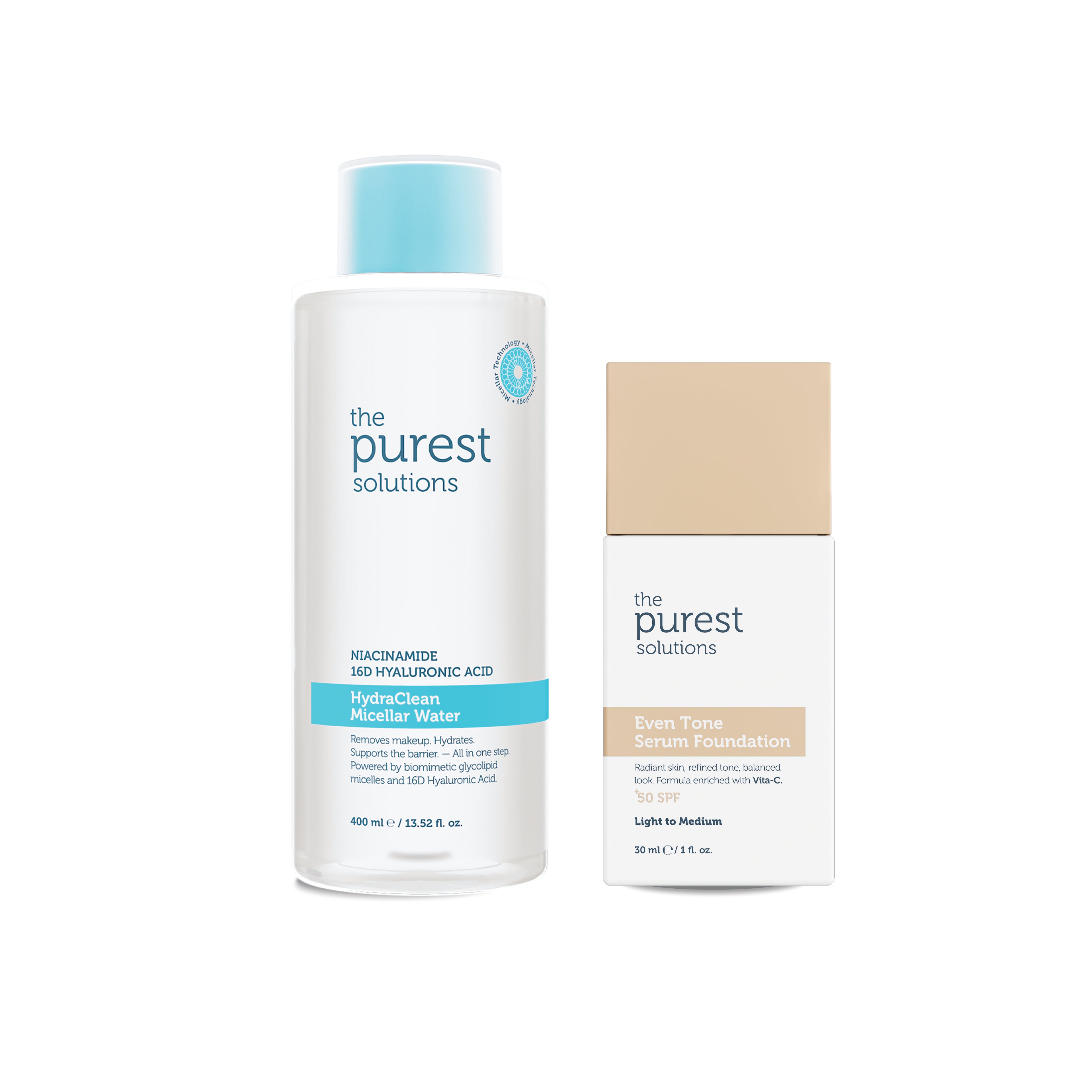 Kusursuz Görünüm& Koruma Seti: Micellar Makyaj Temizleme Suyu 400ml & Serum Fondöten SPF50+ 30ml