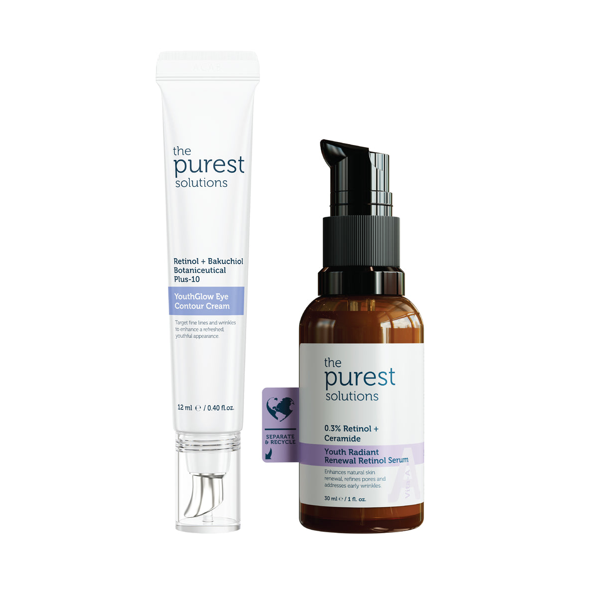 Cilt ve Göz Çevresi Bakım Seti, Retinol ve Adenozin İçeren, Kırışıklık Karşıtı Gece Bakımı, 2’li Set