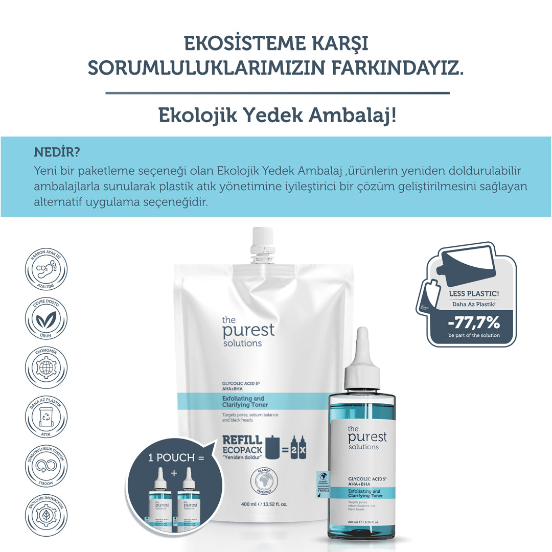 Glikolik Asit Tonik Ekolojik Yedek Paket: Canlandırıcı ve Gözenek Sıkılaştırıcı 400 Ml