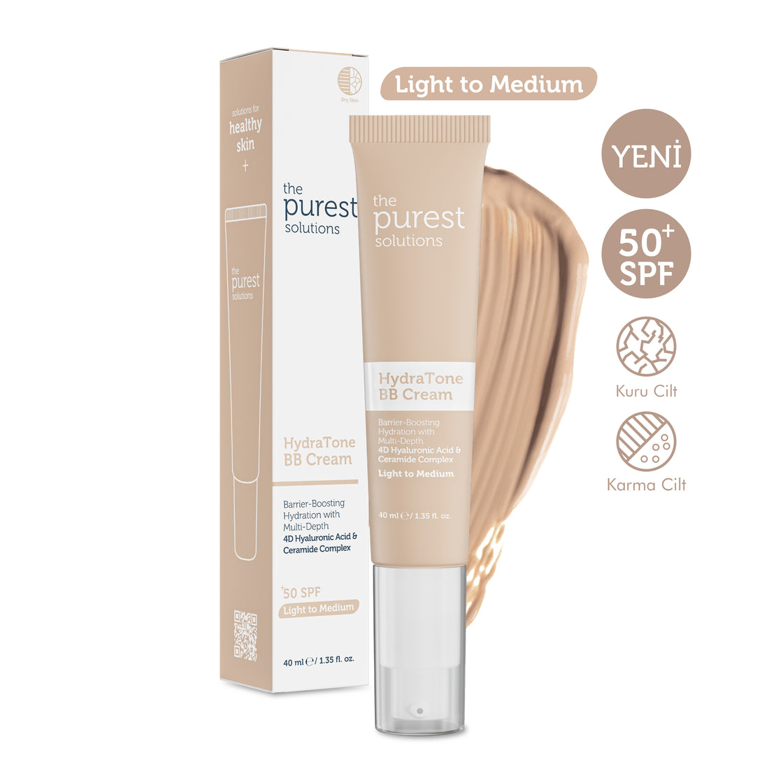Kuru ve Karma Ciltler İçin Yoğun Nemlendirici BB Krem, SPF 50+,40 ml  – Açık/Orta Ton