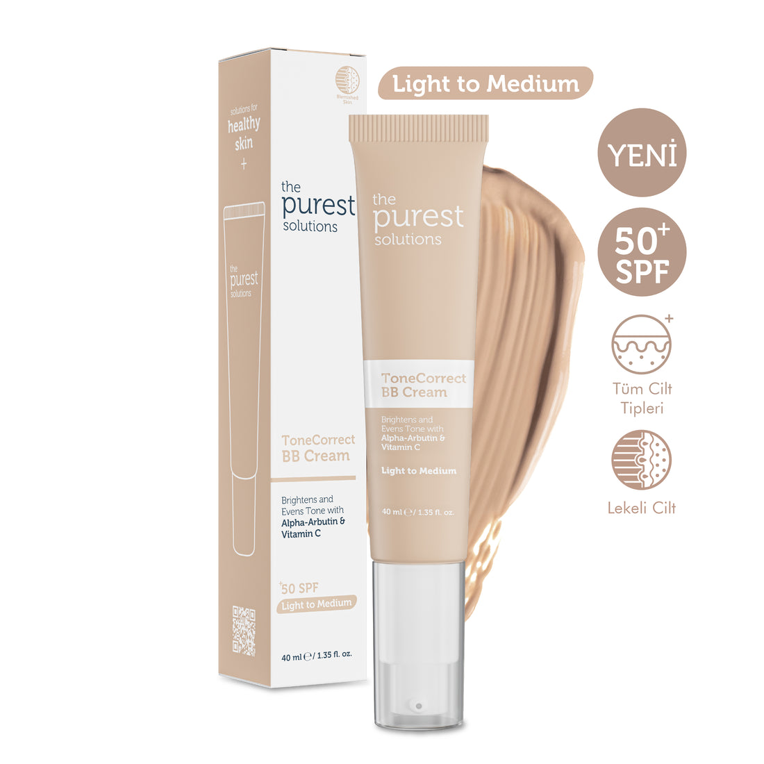 Lekeli Ciltler İçin Cilt Tonu Eşitleyici BB Krem, SPF 50+,40 ml  – Açık/Orta Ton