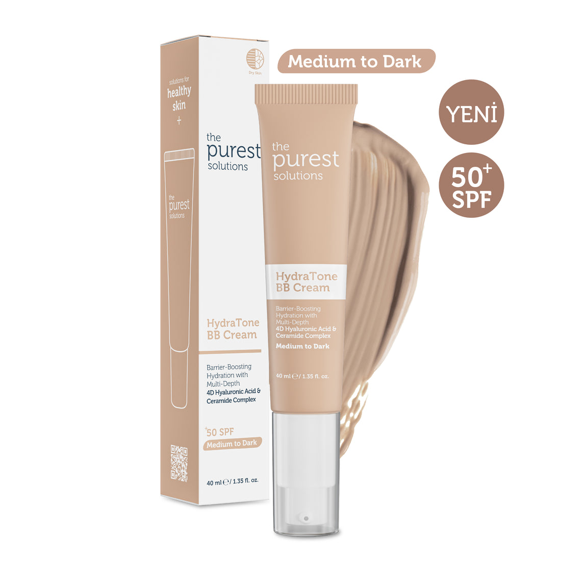 Kuru ve Karma Ciltler İçin Yoğun Nemlendirici BB Krem, SPF 50+,40 ml  – Orta/Koyu Ton