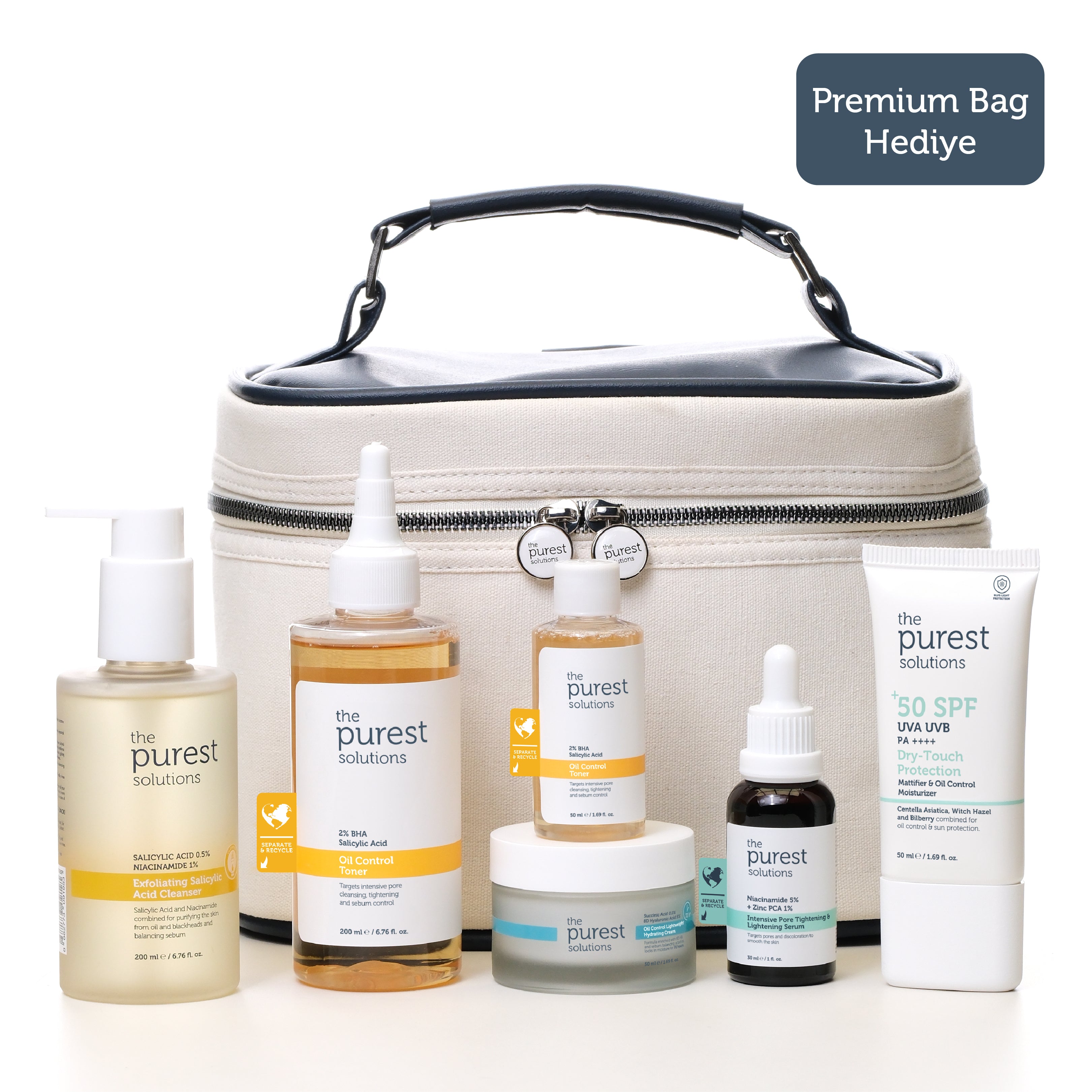 Yağlı Ciltler İçin Cilt Bakım Seti, Premium Bag Hediyeli