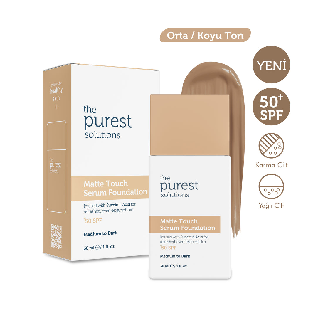 Sebum Dengeleyici &amp; Matlaştırıcı Serum Fondöten  SPF 50+,30 ml – Orta/Koyu Ton