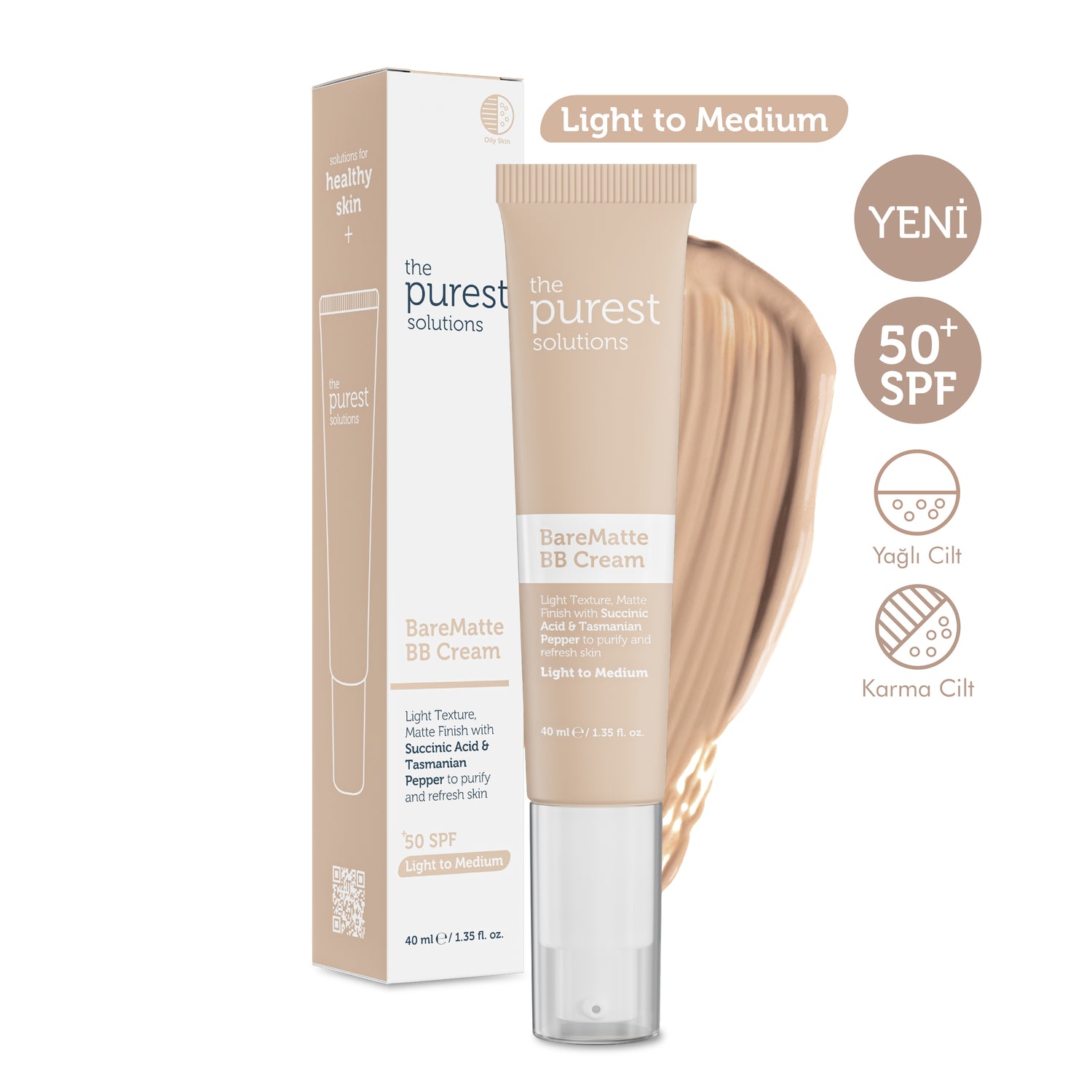 Yağlı ve Karma Ciltler İçin Matlaştırıcı BB Krem, SPF 50+,40 ml – Açık/Orta Ton