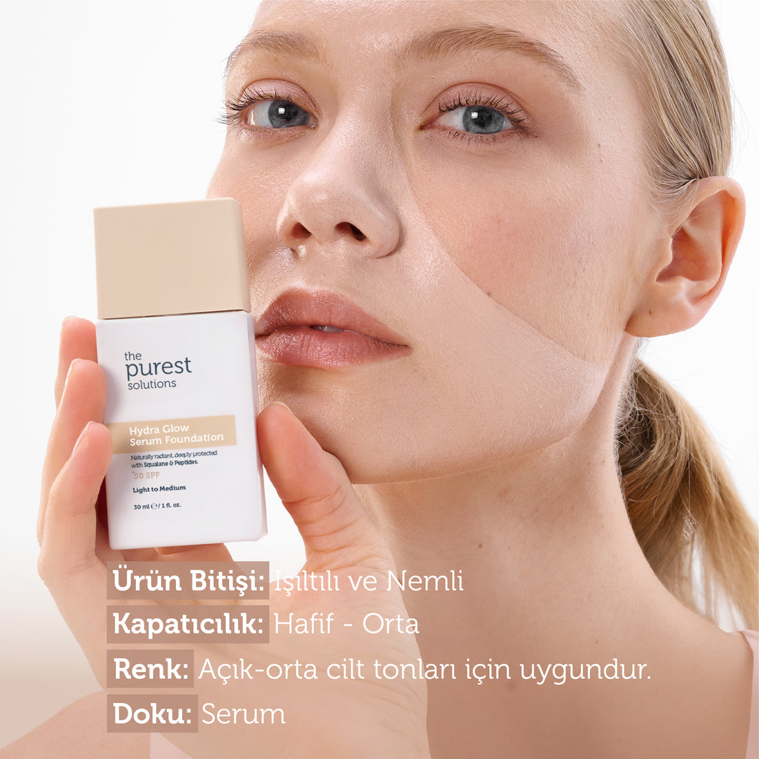 Nemlendirci &amp; Canlandırıcı Serum Fondöten  SPF 50+,30 ml – Açık/Orta Ton