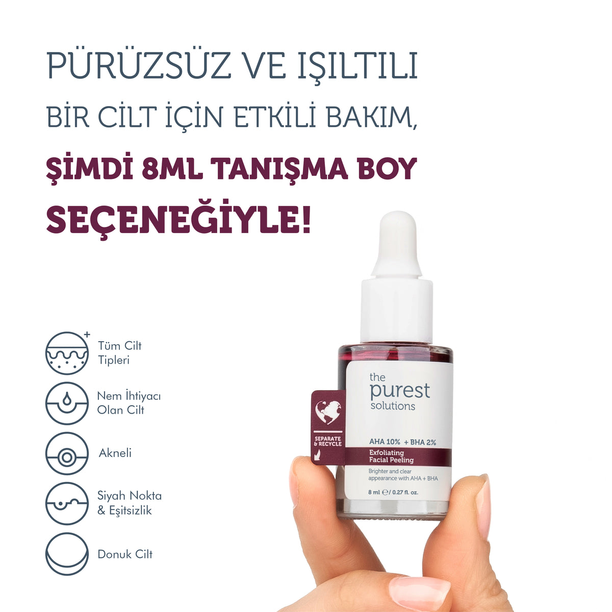 AHA &amp; BHA Canlandırıcı ve Cilt Tonu Eşitleyici Kırmızı Peeling Cilt Serumu 8 Ml