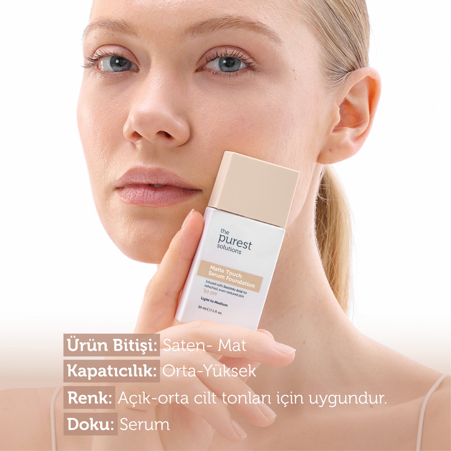 Sebum Dengeleyici &amp; Matlaştırıcı Serum Fondöten  SPF 50+,30 ml – Açık/Orta Ton