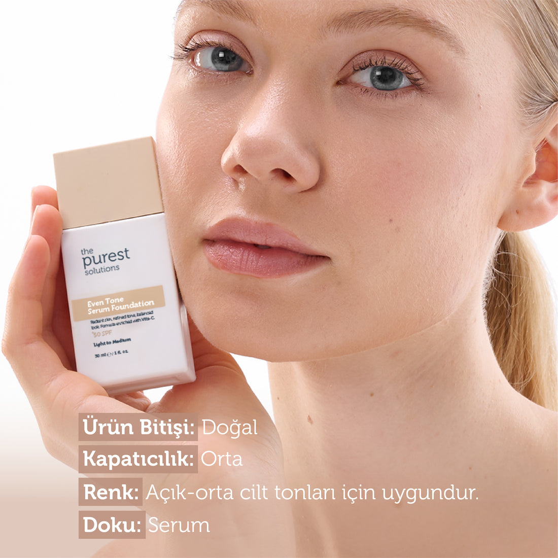 Cilt Tonu Eşitleyici &amp; Leke Karşıtı  Serum Fondöten  SPF 50+,30 ml – Açık/Orta Ton