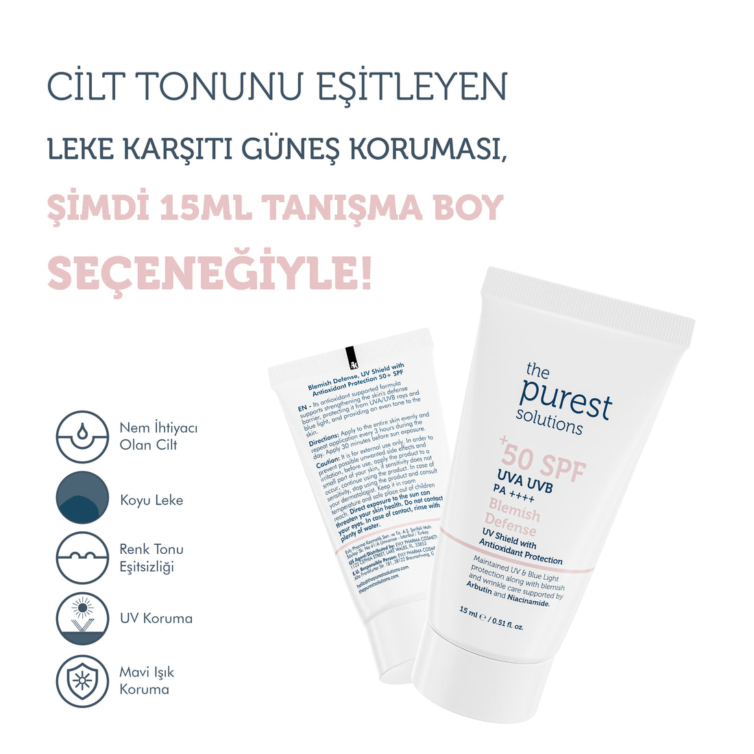 Cilt Tonu Eşitleyici Ve Leke Karşıtı Blemish Defense Renkli Güneş Koruyucu Krem SPF 50, 15 Ml