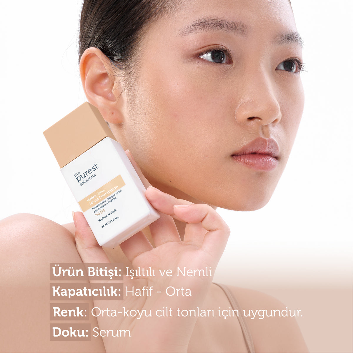 Nemlendirici &amp; Canlandırıcı Serum Fondöten  SPF 50+,30 ml – Orta/Koyu Ton