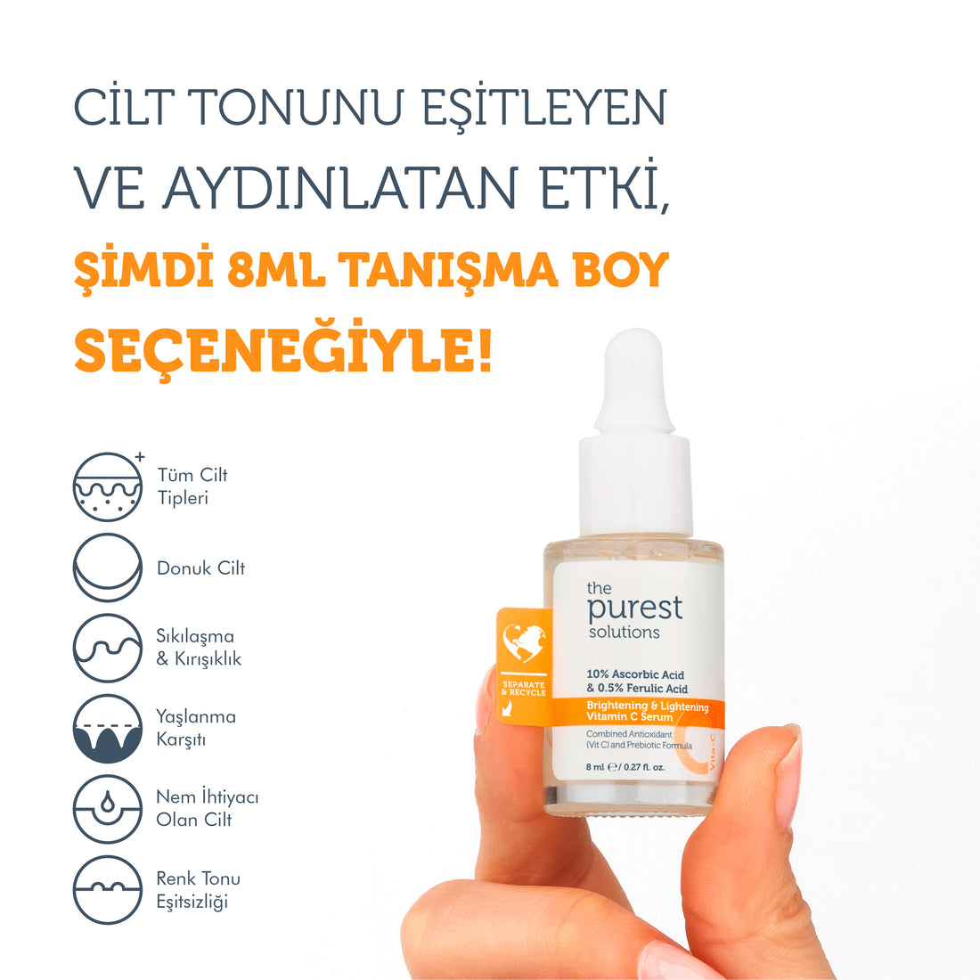 Aydınlatıcı ve Cilt Tonu Eşitleyici C Vitamini Cilt Serumu 8 Ml