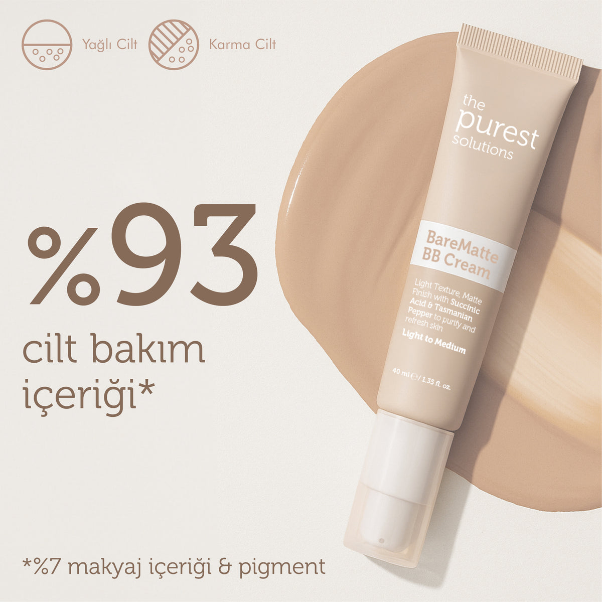 Yağlı ve Karma Ciltler İçin Matlaştırıcı BB Krem, SPF 50+,40 ml – Açık/Orta Ton