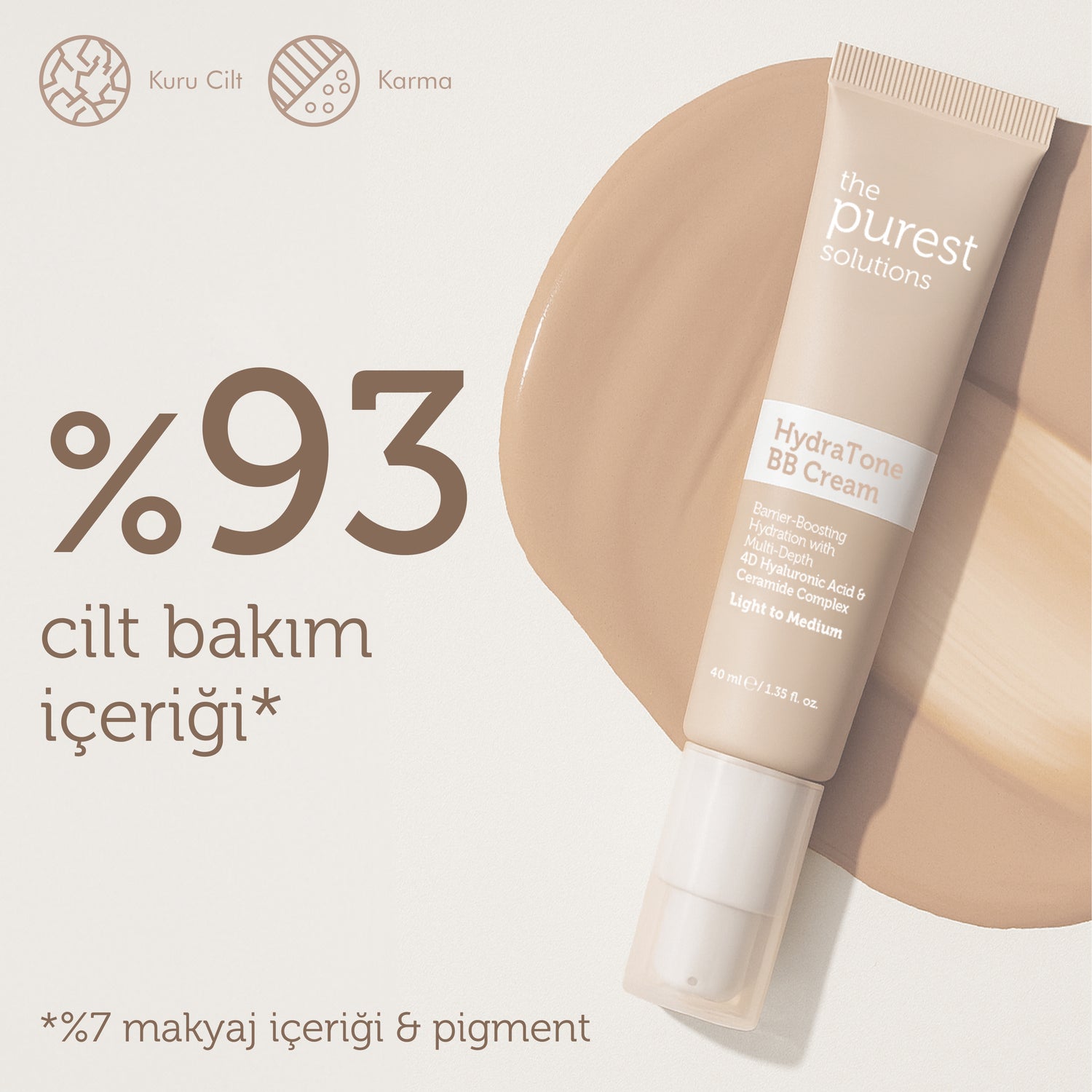Kuru ve Karma Ciltler İçin Yoğun Nemlendirici BB Krem, SPF 50+,40 ml  – Açık/Orta Ton