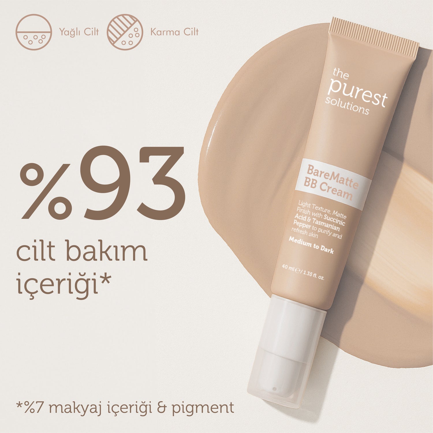 Yağlı ve Karma Ciltler İçin Matlaştırıcı BB Krem, SPF 50+,40 ml  – Orta/Koyu Ton
