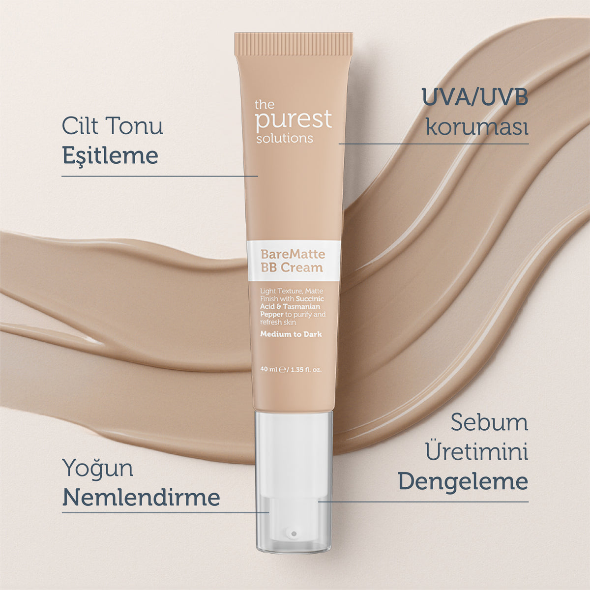 Yağlı ve Karma Ciltler İçin Matlaştırıcı BB Krem, SPF 50+,40 ml  – Orta/Koyu Ton