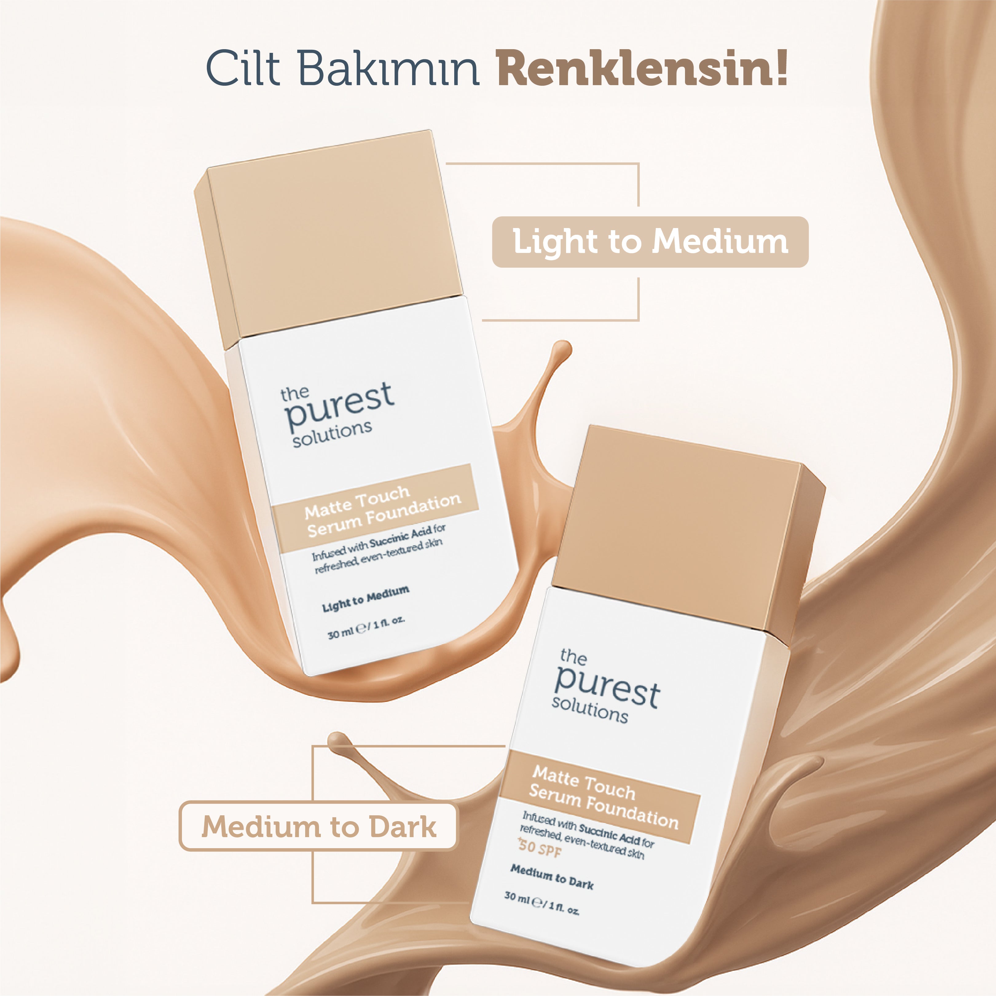 Sebum Dengeleyici &amp; Matlaştırıcı Serum Fondöten  SPF 50+,30 ml – Açık/Orta Ton