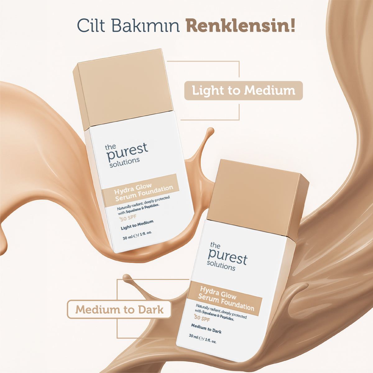 Nemlendirici &amp; Canlandırıcı Serum Fondöten  SPF 50+,30 ml – Açık/Orta Ton