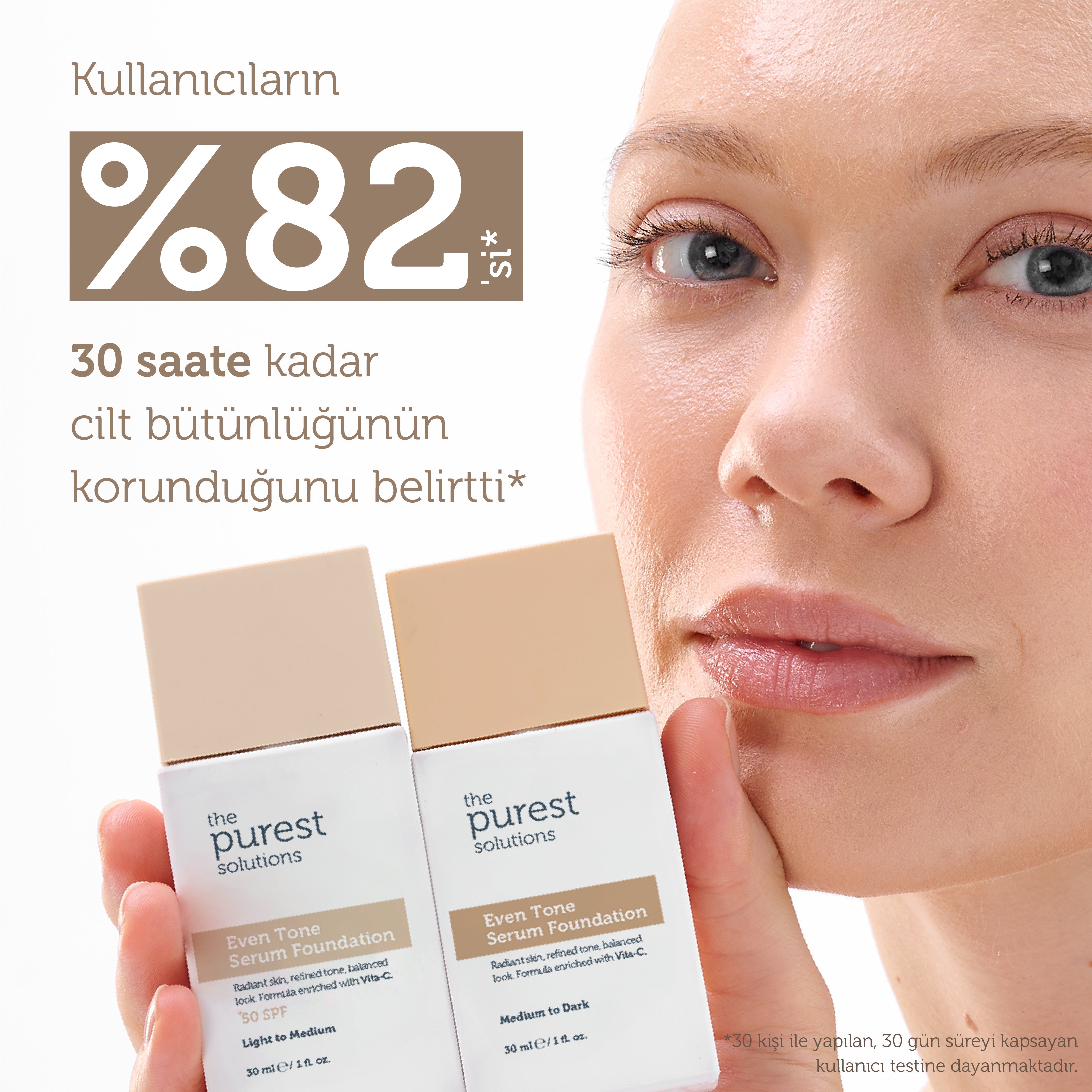 Cilt Tonu Eşitleyici &amp; Leke Karşıtı  Serum Fondöten  SPF 50+,30 ml – Açık/Orta Ton