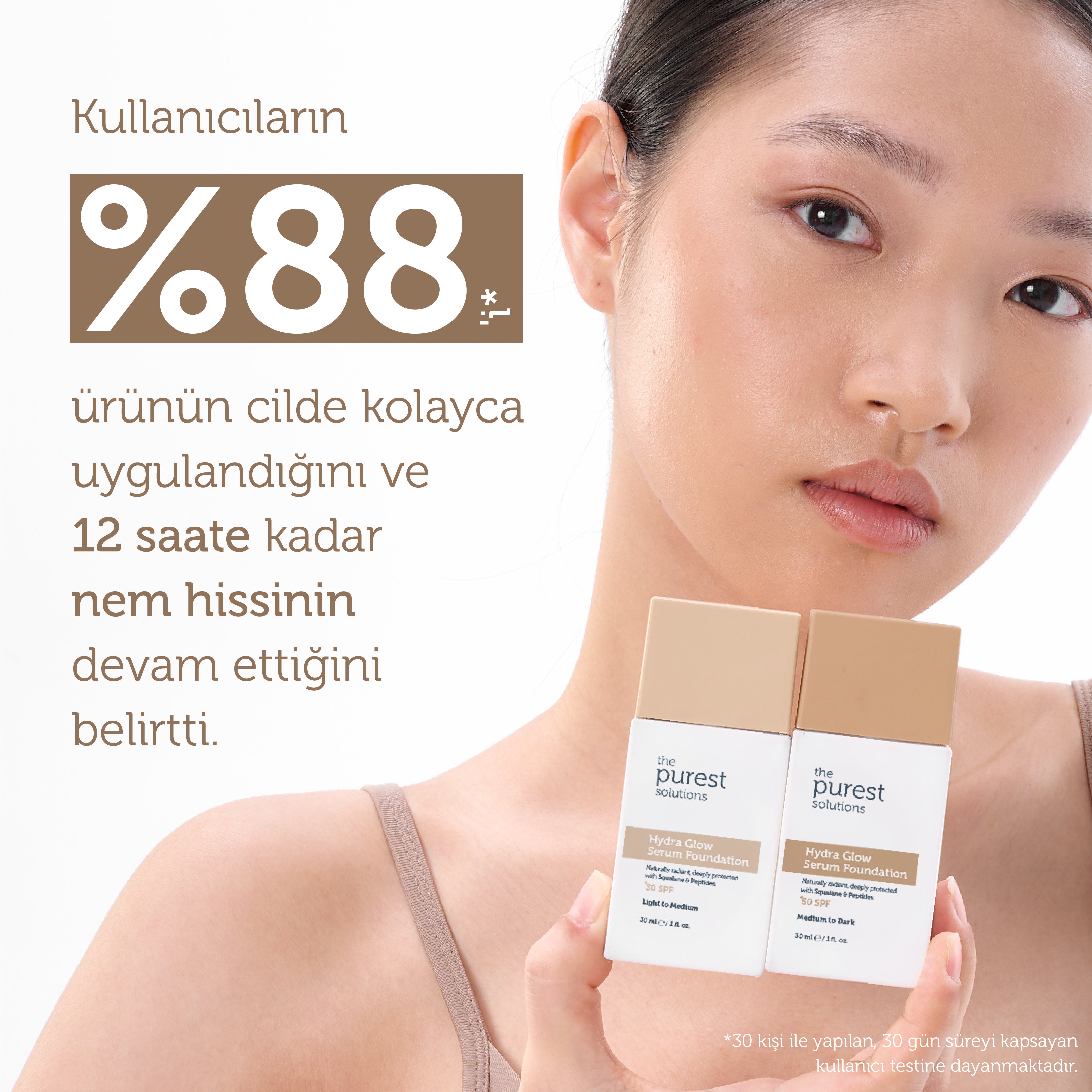 Nemlendirci &amp; Canlandırıcı Serum Fondöten  SPF 50+,30 ml – Orta/Koyu Ton