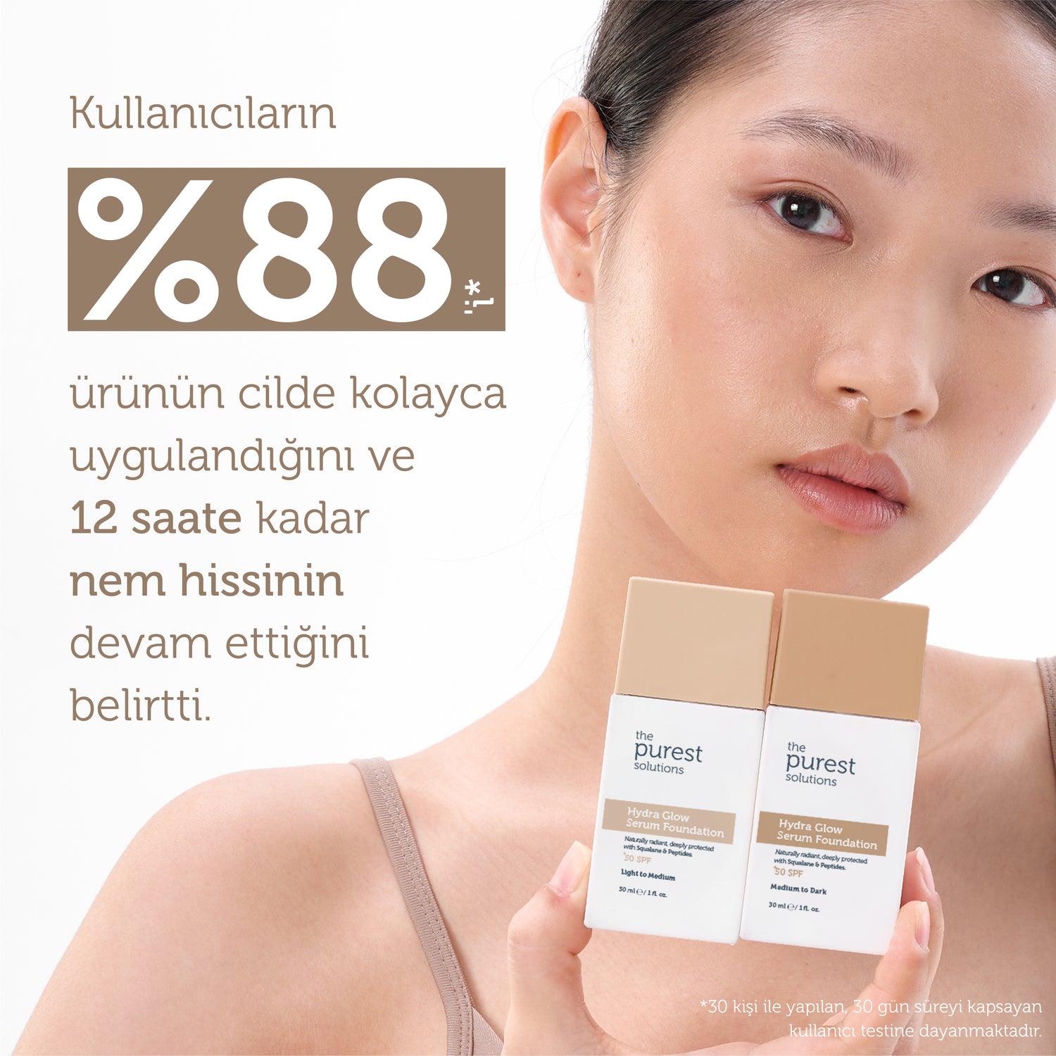 Nemlendirci &amp; Canlandırıcı Serum Fondöten  SPF 50+,30 ml – Açık/Orta Ton