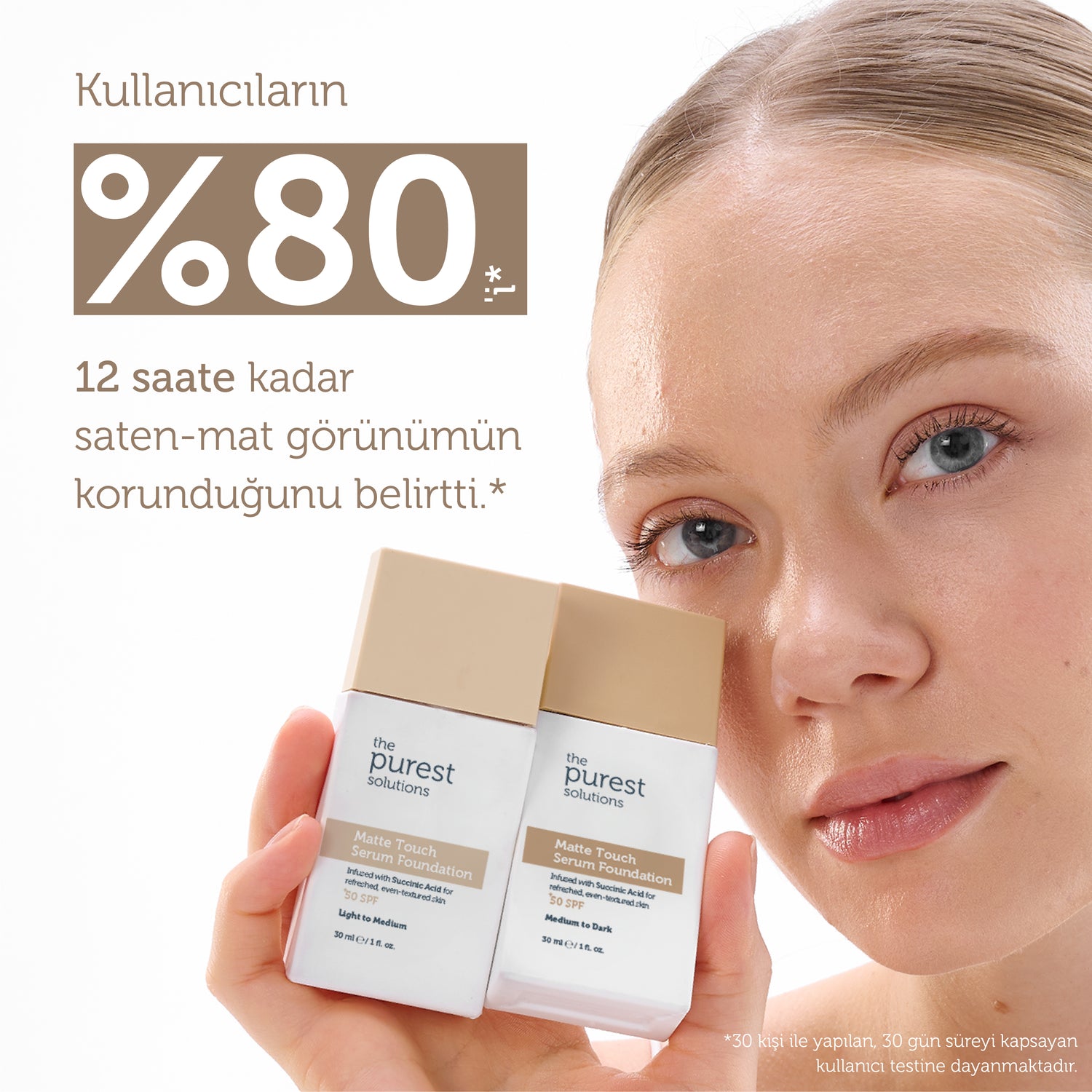 Sebum Dengeleyici &amp; Matlaştırıcı Serum Fondöten  SPF 50+,30 ml – Açık/Orta Ton
