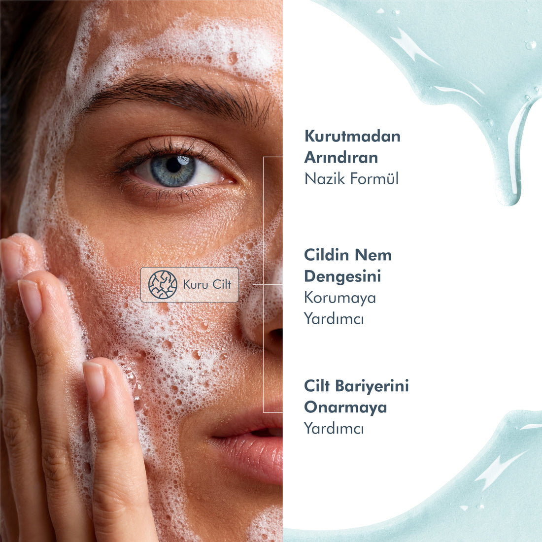 Kuru ve Karma Ciltler İçin Nemlendirici ve Bariyer Onarıcı Hyalüronik Asit Yüz Temizleme Jeli 200 Ml