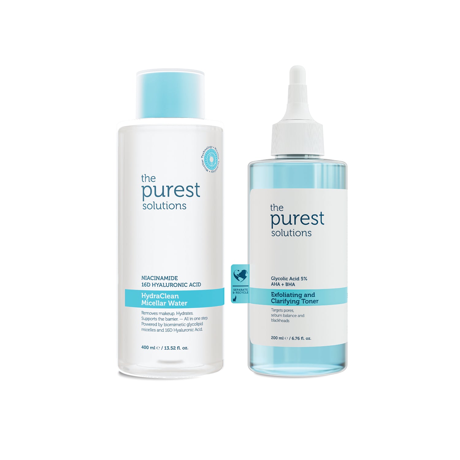 Gözenek Arındırıcı&amp; Yenileyici Set: Micellar Makyaj Temizleme Suyu 400ml&amp; Glikolik Asit Tonik 200ml