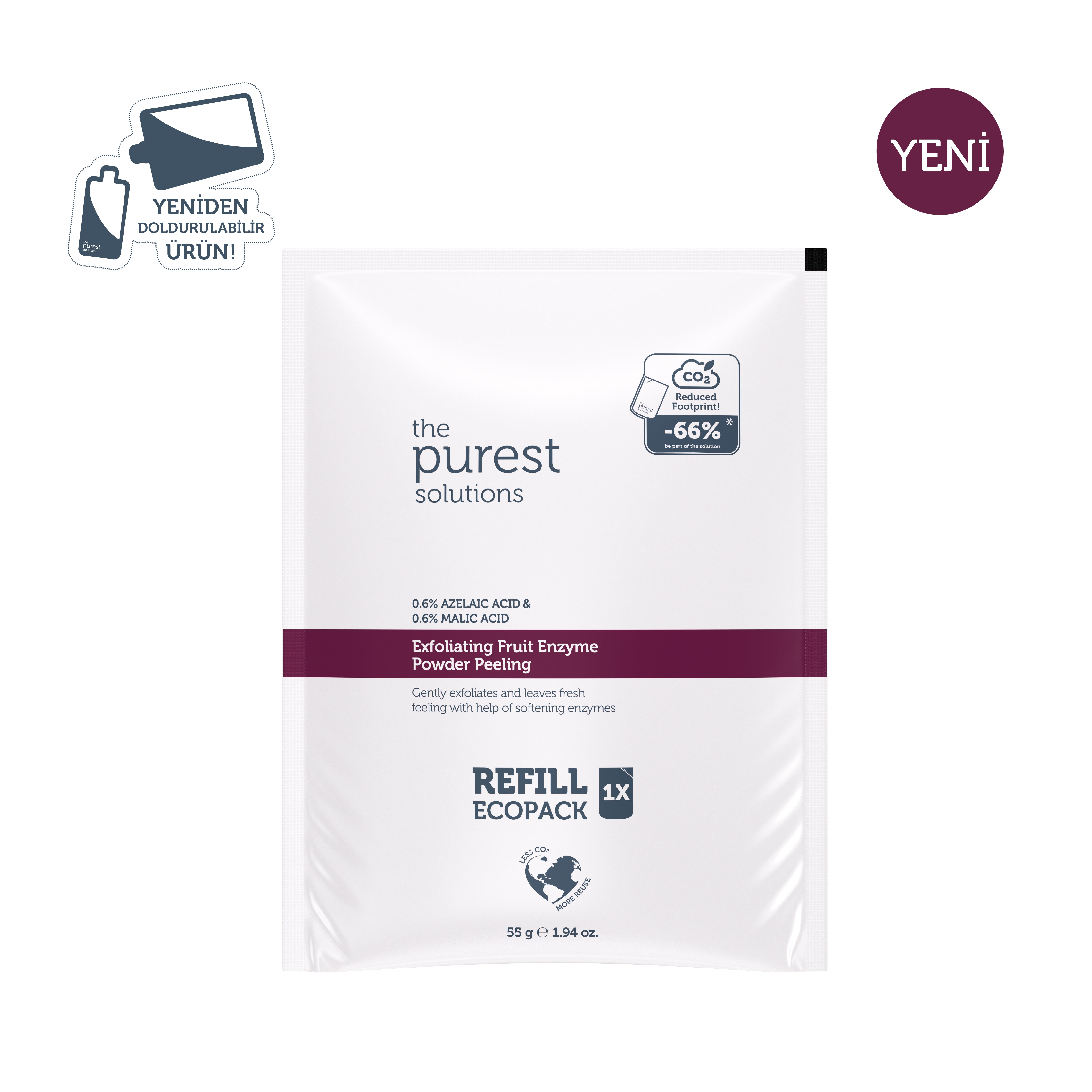 The Purest Solutions Refill Ekolojik Yedek Paket Arındırıcı ve Aydınlatıcı Enzim Kırmızı Toz Peeling 55gr | The Purest Solutions