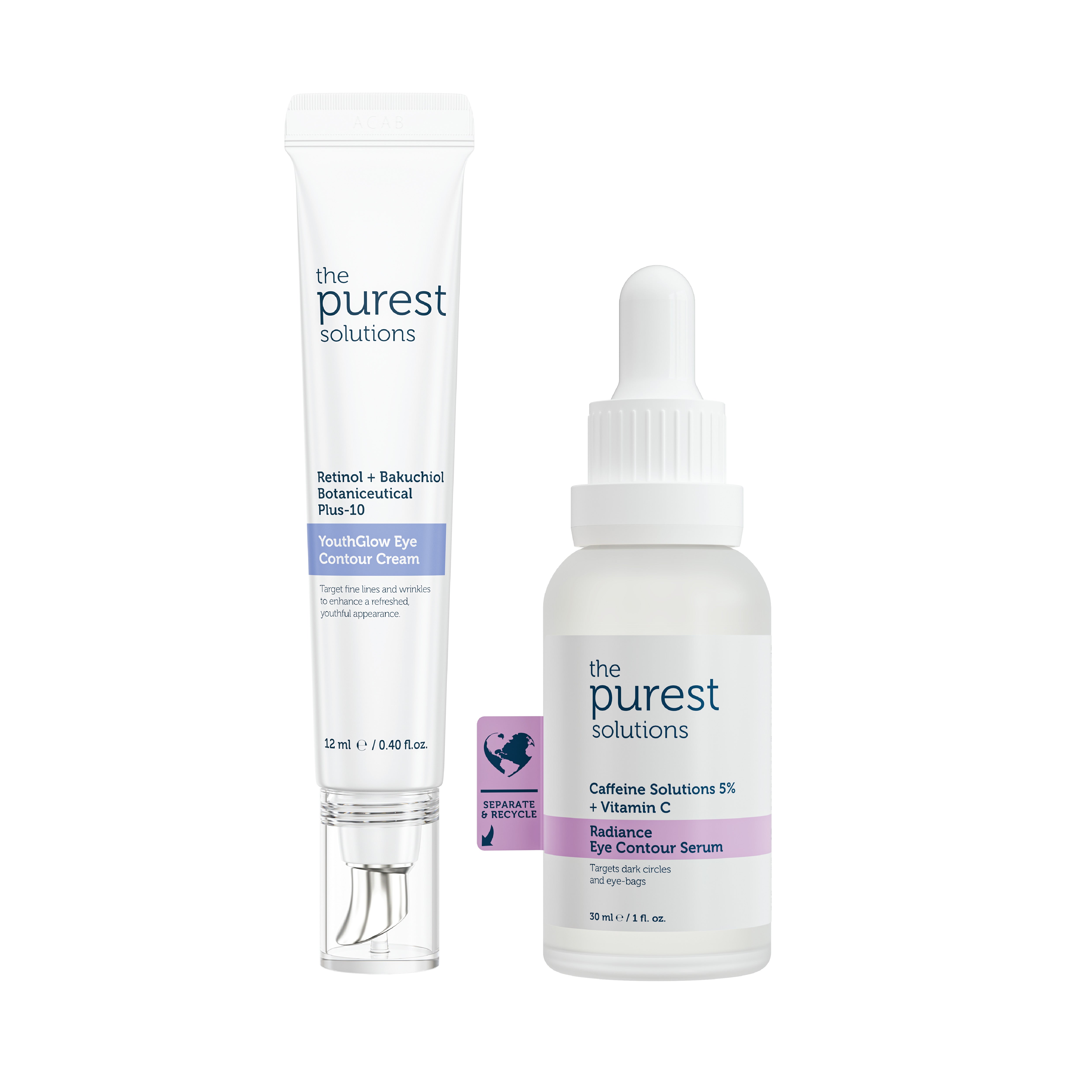 The Purest Solutions Augenpflege-Set, strahlende Augenpartie mit Koffein und Retinol, 2er-S