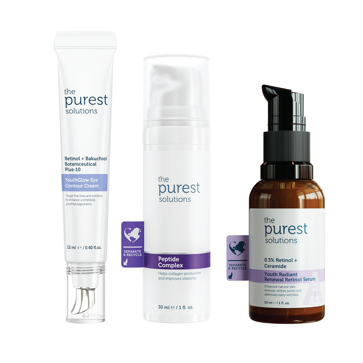 Cilt ve Göz Çevresi Bakım Seti, Retinol, Adenozin, Peptid İçeren, Kırışıklık Karşıtı Bakım,3&