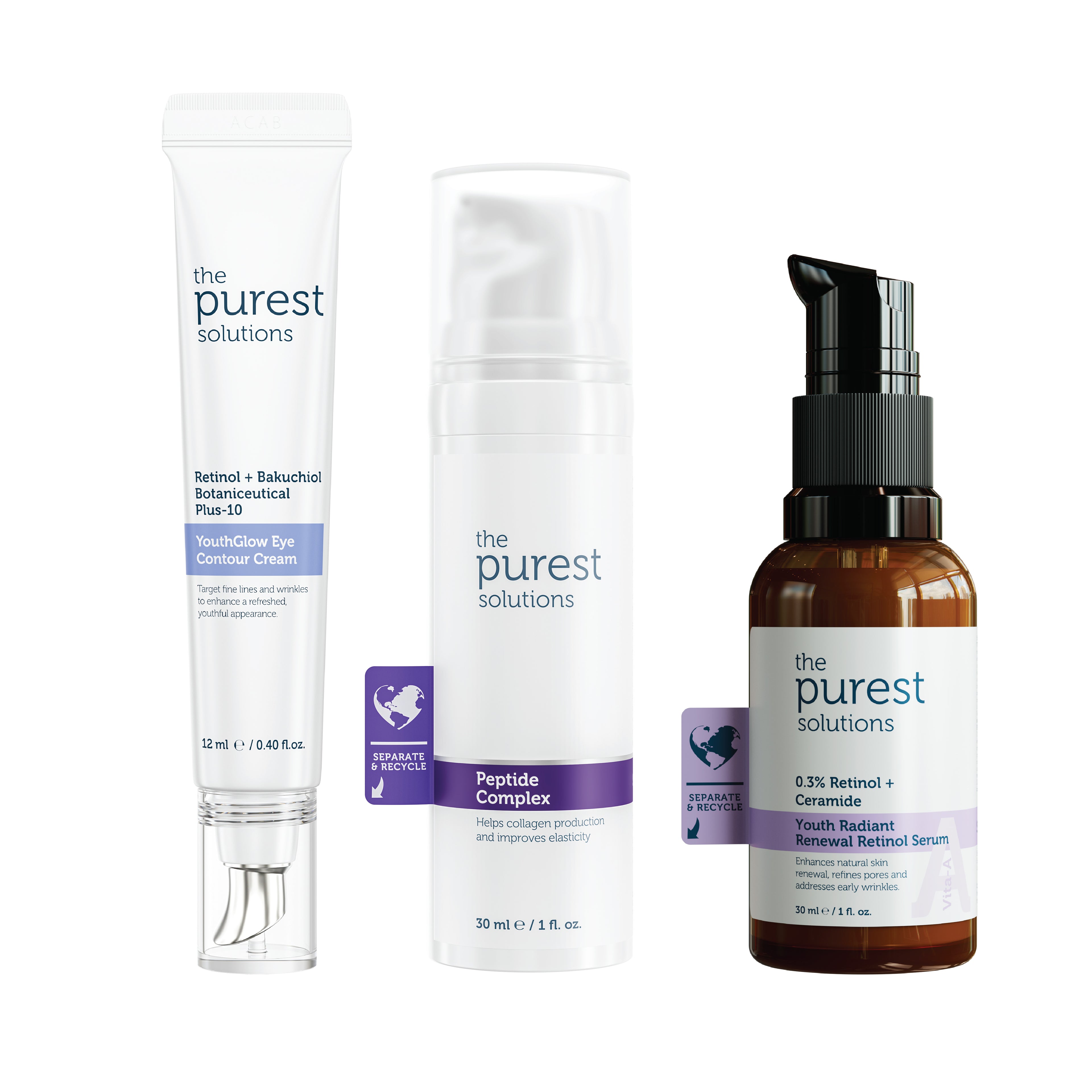 Cilt ve Göz Çevresi Bakım Seti, Retinol, Adenozin, Peptid İçeren, Kırışıklık Karşıtı Bakım,3&