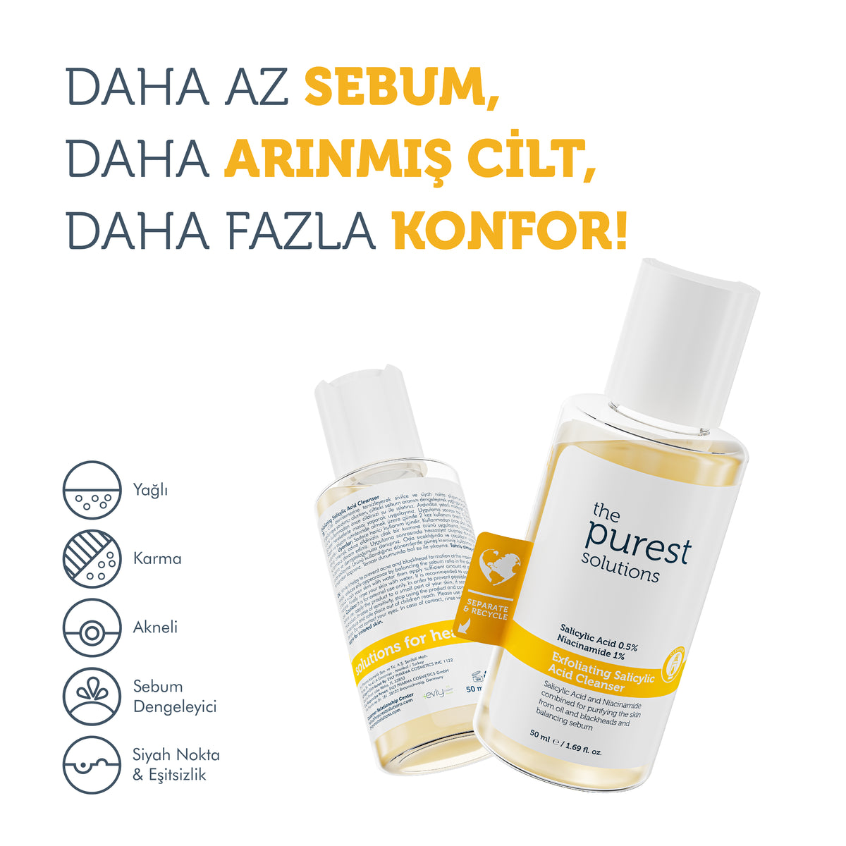 Sivilce Ve Siyah Nokta Karşıtı Yağlı Ve Karma Ciltler İçin Salisilik Asit Arındırıcı Temizleme Jeli 50 Ml