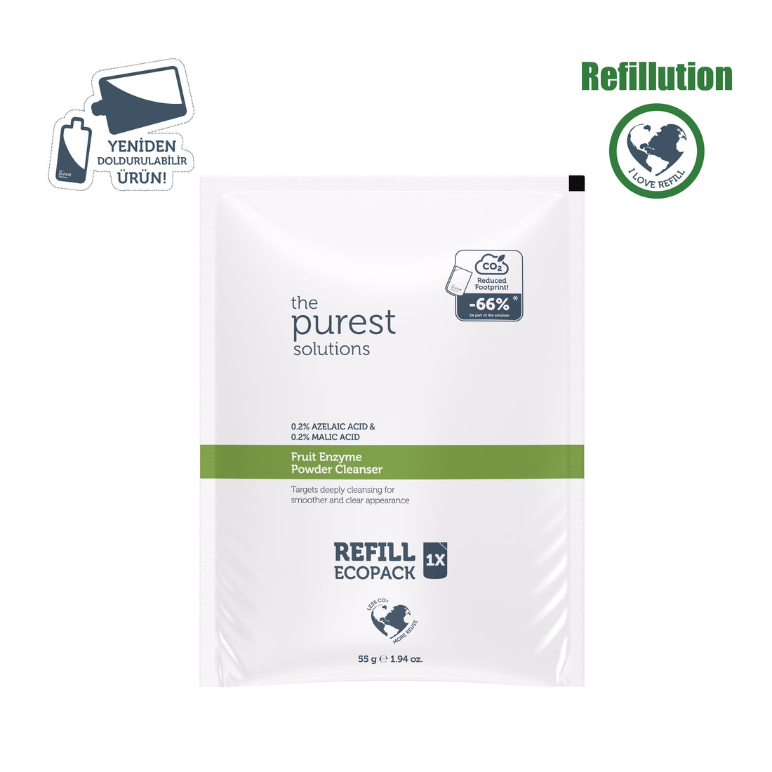 Refill Ekolojik Yedek Paket - Azelaik Asit ve Malik Asit Enzim Toz Temizleyici 55 Gr