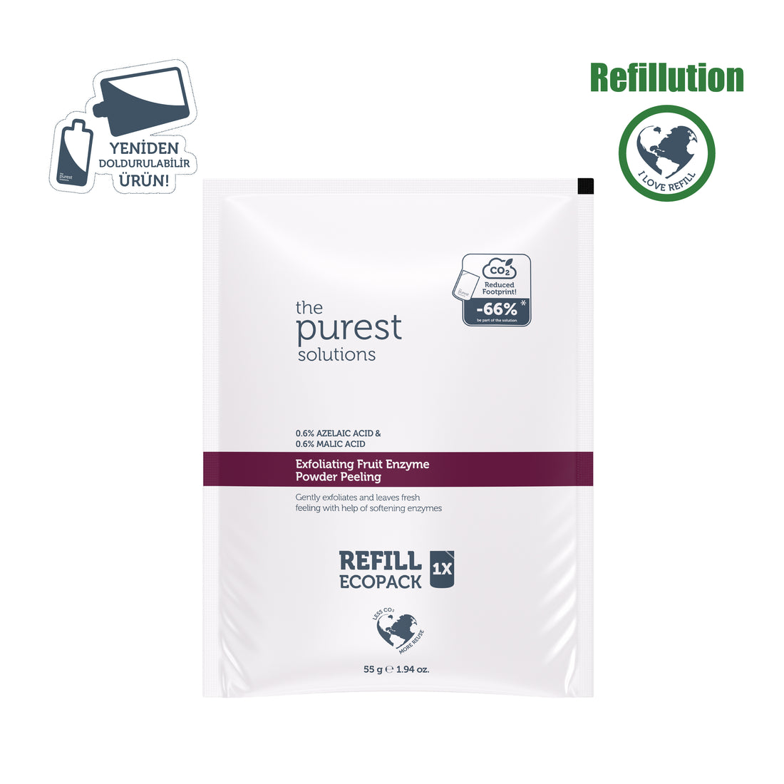 Refill Ekolojik Yedek Paket- Arındırıcı ve Aydınlatıcı Enzim Kırmızı Toz Peeling 55 Gr