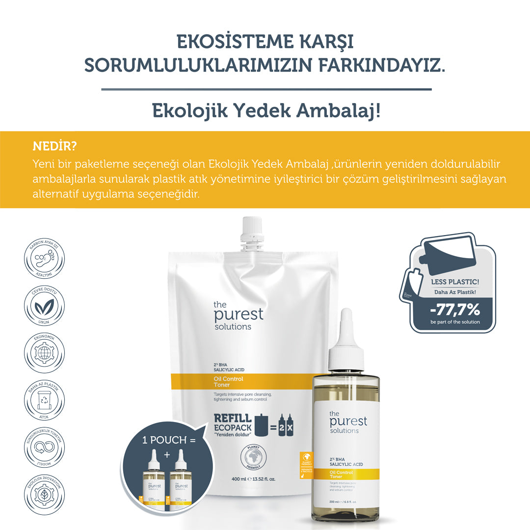 Salisilik Asit Tonik Ekolojik Yedek Paket: Yağlı &amp; Karma Ciltler İçin Sivilce Ve Siyah Nokta Karşıtı, Gözenek Sıkılaştırıcı 400 ML